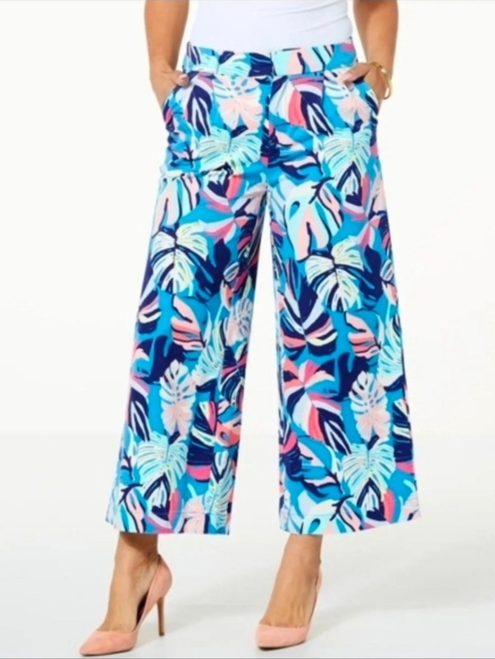 Amani ankle crop wide leg palm leaf tropical resortwear Plus Size